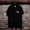 LINKWEED black cotton t-shirt with white graphic logo on chest, standard fit.